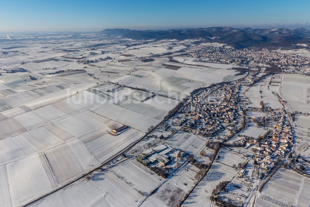 Niederhorbach von oben - Winterluftbild Dorf - Ansicht am Rande von Feldern in Niederhorbach im Bundesland Rheinland-Pfalz, Deutschland