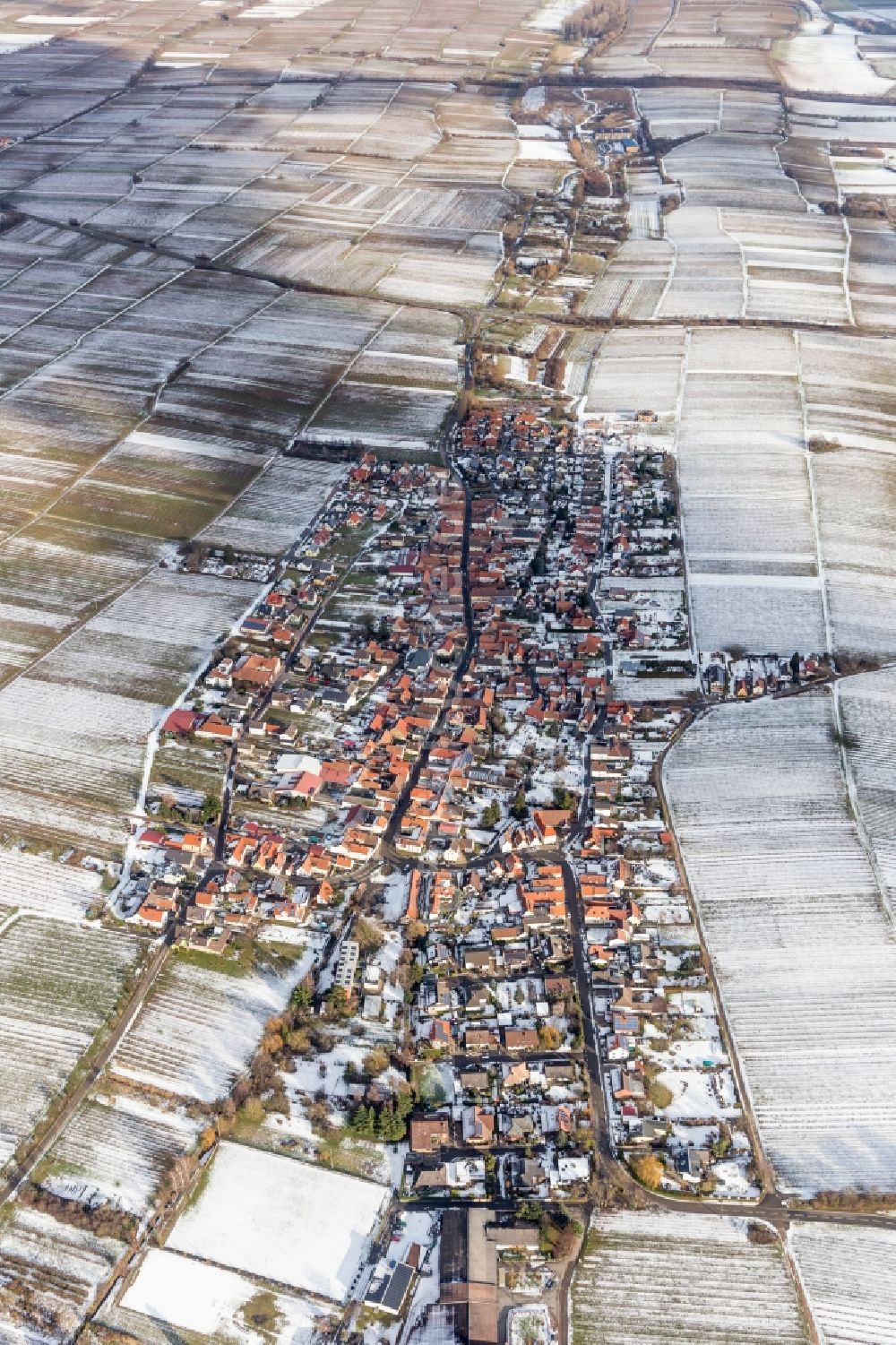 Luftbild Roschbach - Winterluftbild Dorf - Ansicht am Rande von Feldern in Roschbach im Bundesland Rheinland-Pfalz, Deutschland