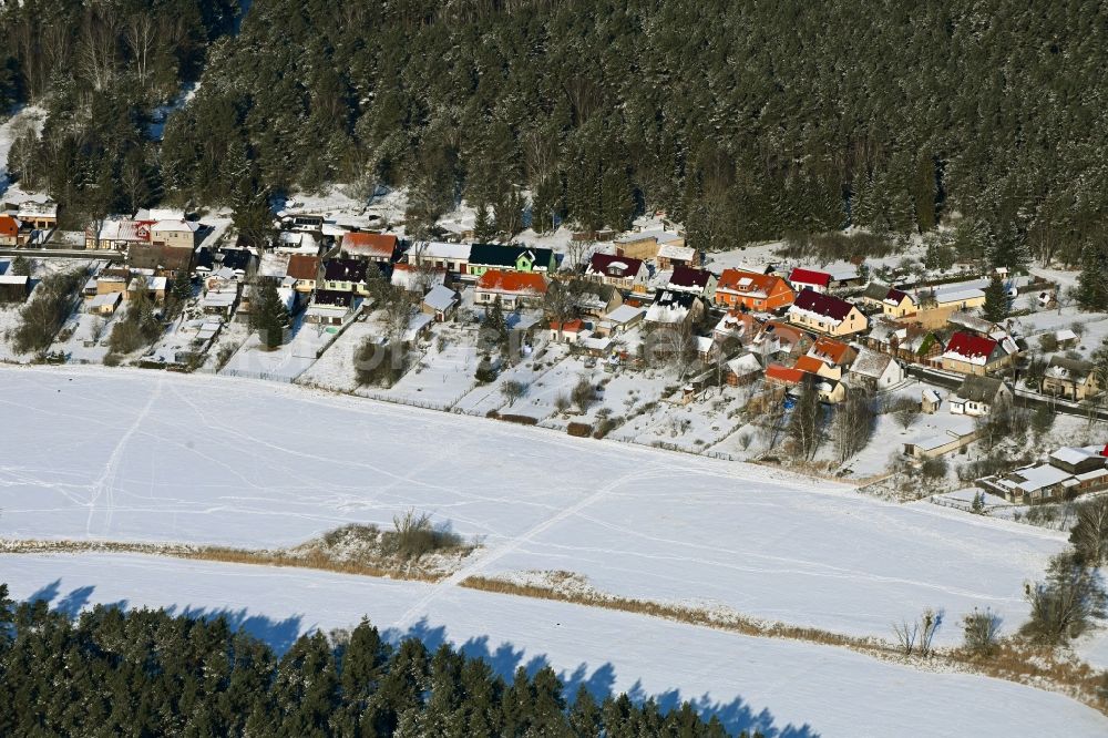 Luftaufnahme Groß Dölln - Winterluftbild Dorf - Ansicht am Rande Waldgebieten in Groß Dölln im Bundesland Brandenburg, Deutschland