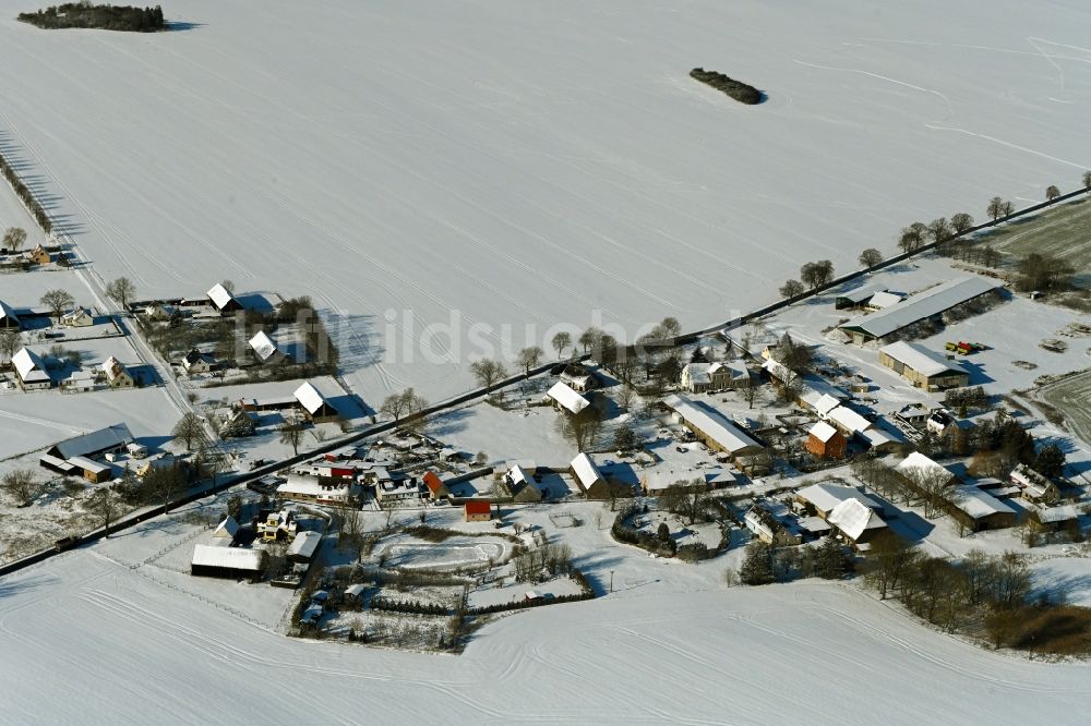 Luftbild Wüstenfelde - Winterluftbild Dorfkern am Feldrand in Wüstenfelde im Bundesland Mecklenburg-Vorpommern, Deutschland