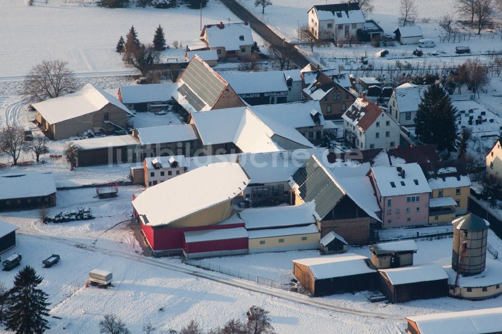 Luftaufnahme Kapellen-Drusweiler - Winterluftbild Drehbares Solarkraftwerk auf einem Stall im Ortsteil Deutschhof in Kapellen-Drusweiler im Bundesland Rheinland-Pfalz