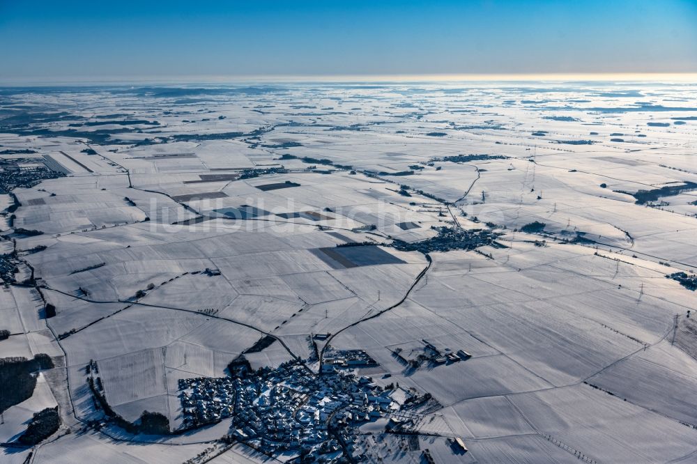 Luftaufnahme Bütthard - Winterluftbild Feld- Landschaft in Bütthard im Bundesland Bayern, Deutschland