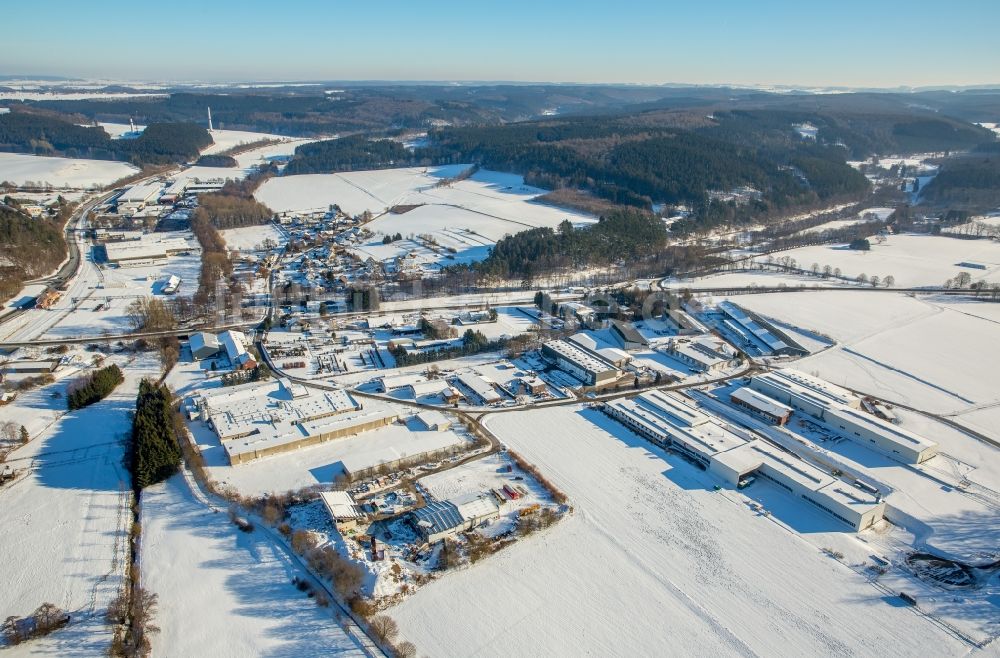 Rüthen von oben - Winterluftbild Gewerbegebiet Möhnetal in Rüthen im Bundesland Nordrhein-Westfalen