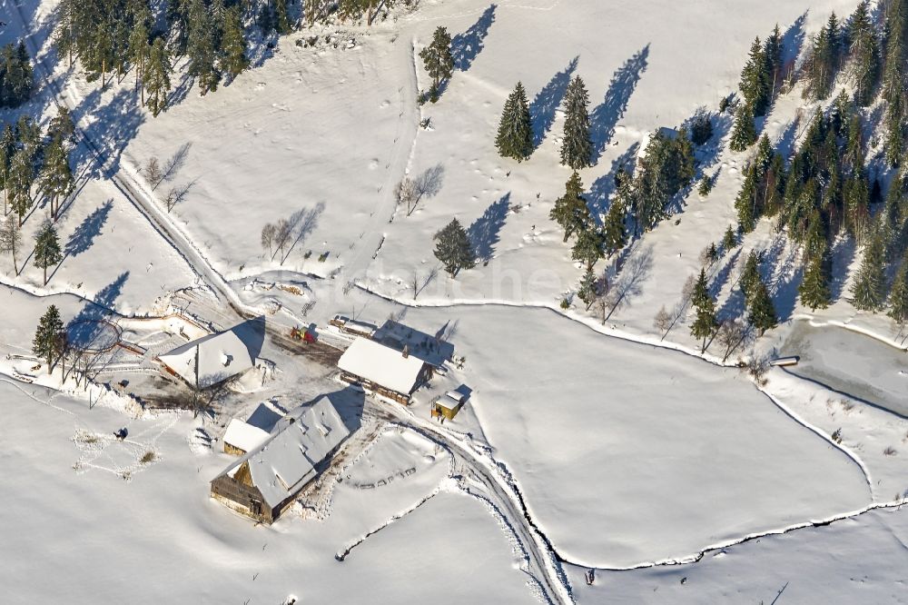 Luftaufnahme Feldberg (Schwarzwald) - Winterluftbild Gipfel in der Felsen- und Berglandschaft in Feldberg (Schwarzwald) im Bundesland Baden-Württemberg, Deutschland