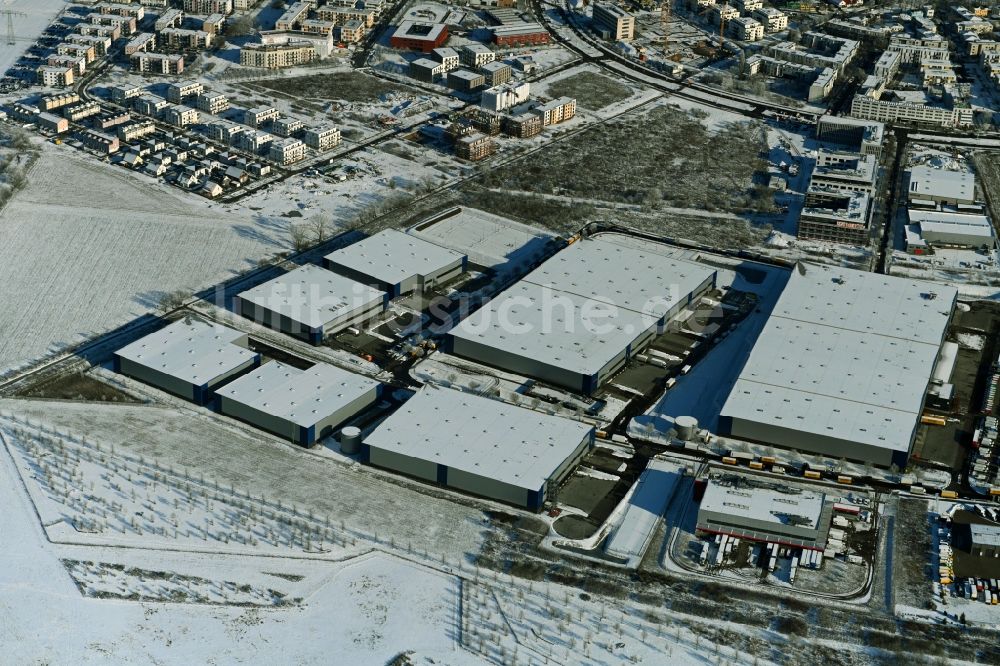 Schönefeld aus der Vogelperspektive: Winterluftbild Logistikzentrums des Verdion Airpark Berlin in Schönefeld im Bundesland Brandenburg, Deutschland