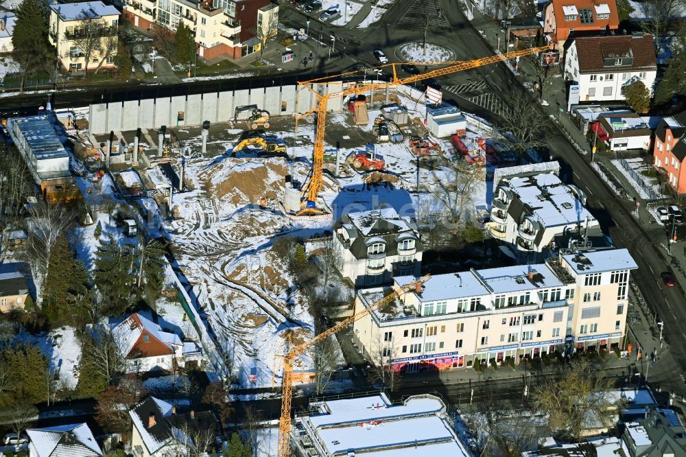 Luftaufnahme Berlin - Winterluftbild Neubau des Gebäudekomplexes des LIDL- Einkaufszentrum im Ortsteil Mahlsdorf in Berlin, Deutschland