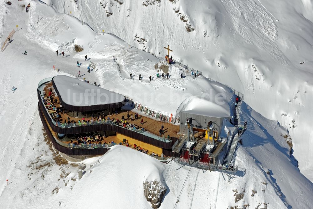 Luftaufnahme Oberstdorf - Winterluftbild Neue Gipfelstation und Nordwandsteig der Nebelhornbahn in Oberstdorf im Bundesland Bayern