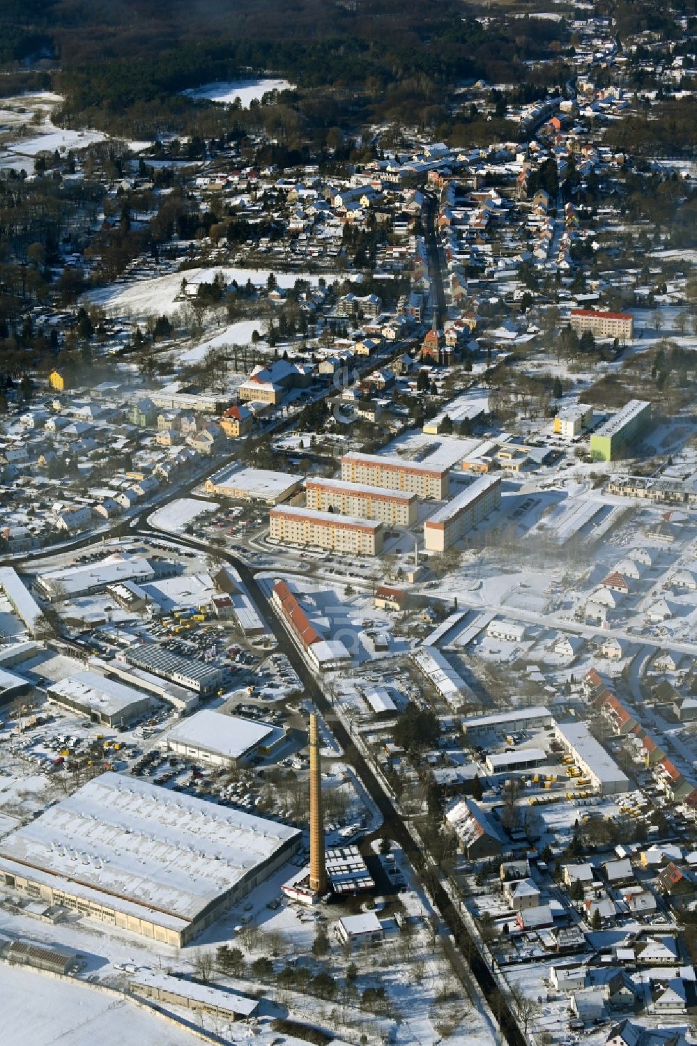 Biesenthal aus der Vogelperspektive: Winterluftbild Ortsansicht in Biesenthal im Bundesland Brandenburg, Deutschland