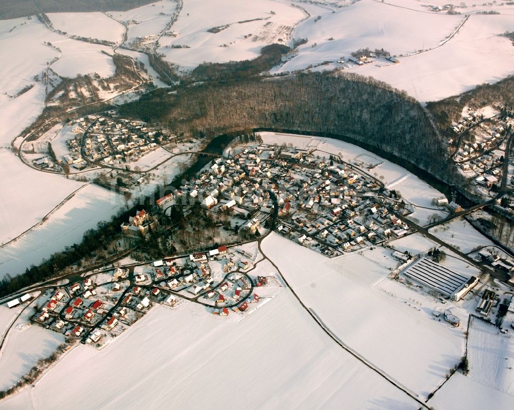 Luftaufnahme Jagsthausen - Winterluftbild Ortsansicht in Jagsthausen im Bundesland Baden-Württemberg, Deutschland