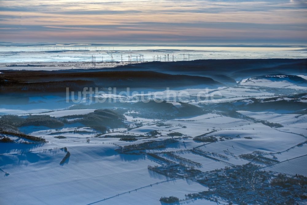 Luftaufnahme Kyffhäuserland - Winterluftbild Ortsansicht im Talbereich bei Göllingen und Rottleben in Kyffhäuserland im Bundesland Thüringen, Deutschland