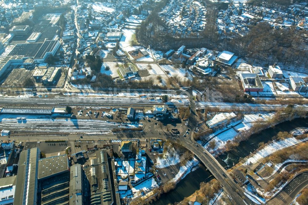 Arnsberg von oben - Winterluftbild Ortsteil Hüsten in Arnsberg im Bundesland Nordrhein-Westfalen