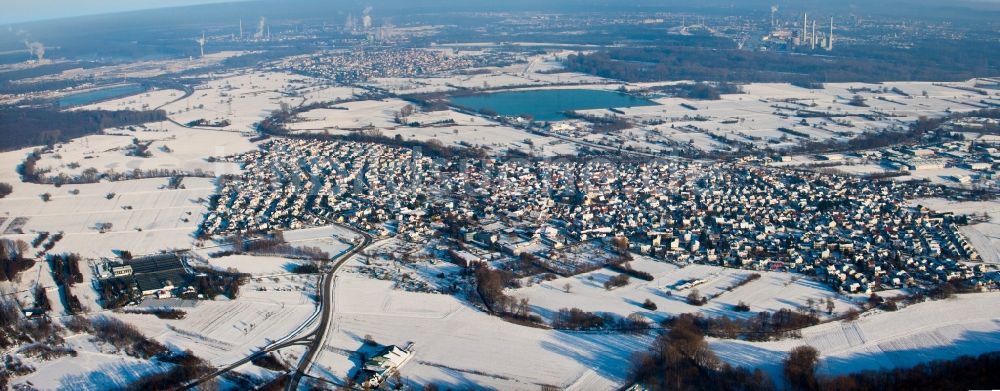 Luftbild Hagenbach - Winterluftbild Panorama der Ortsansicht in Hagenbach im Bundesland Rheinland-Pfalz, Deutschland