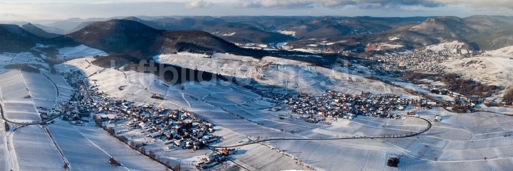 Birkweiler von oben - Winterluftbild Panorama vom Ortsbereich und Umgebung in Birkweiler im Bundesland Rheinland-Pfalz