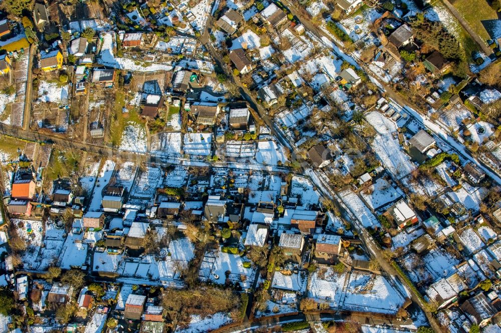 Luftbild Heiligenhaus - Winterluftbild Parzellen einer Kleingartenanlage in Heiligenhaus im Bundesland Nordrhein-Westfalen