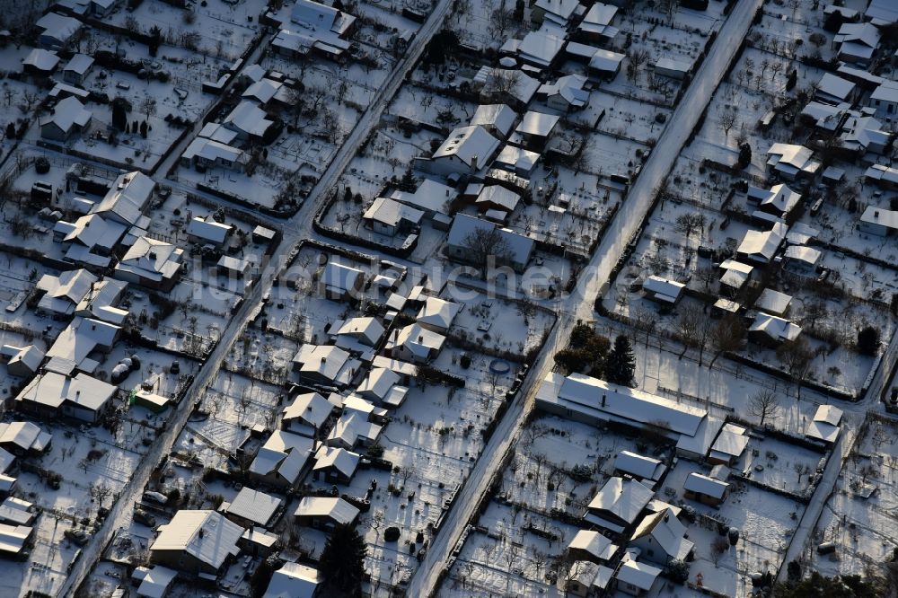 Luftbild Berlin - Winterluftbild Parzellen einer Kleingartenanlage Oberspreestraße im Ortsteil Niederschöneweide in Berlin