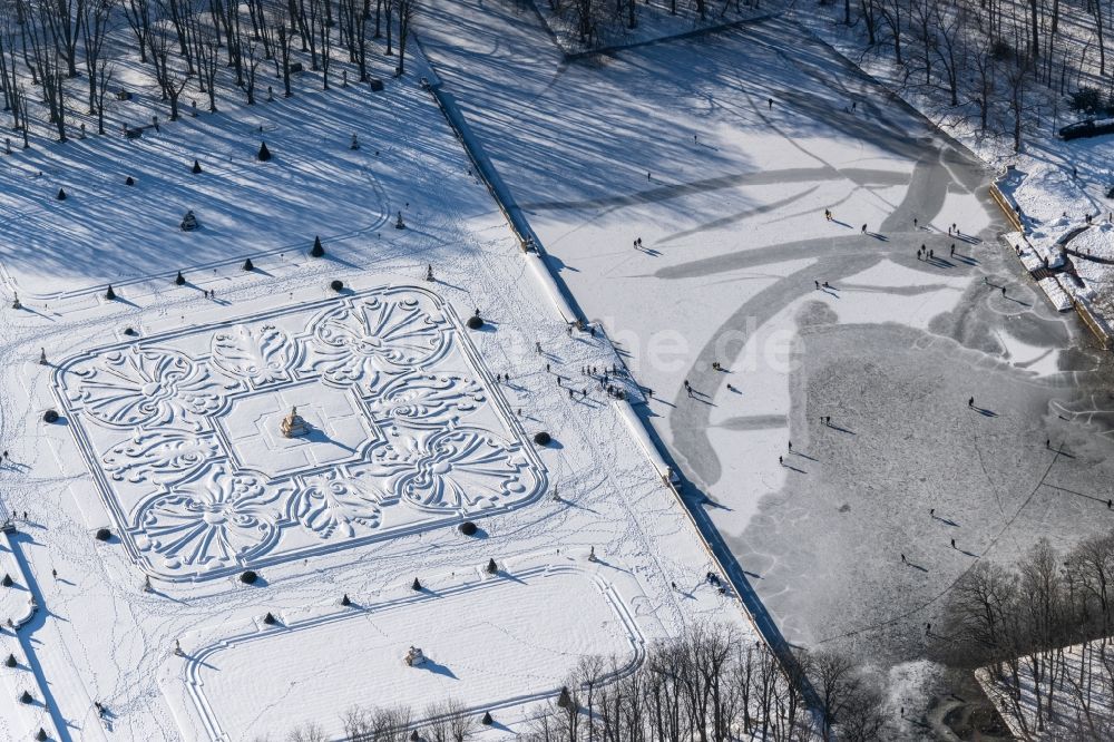 Luftaufnahme Nordkirchen - Winterluftbild Schlosspark des Schloss Nordkirchen in Nordkirchen im Bundesland Nordrhein-Westfalen, Deutschland