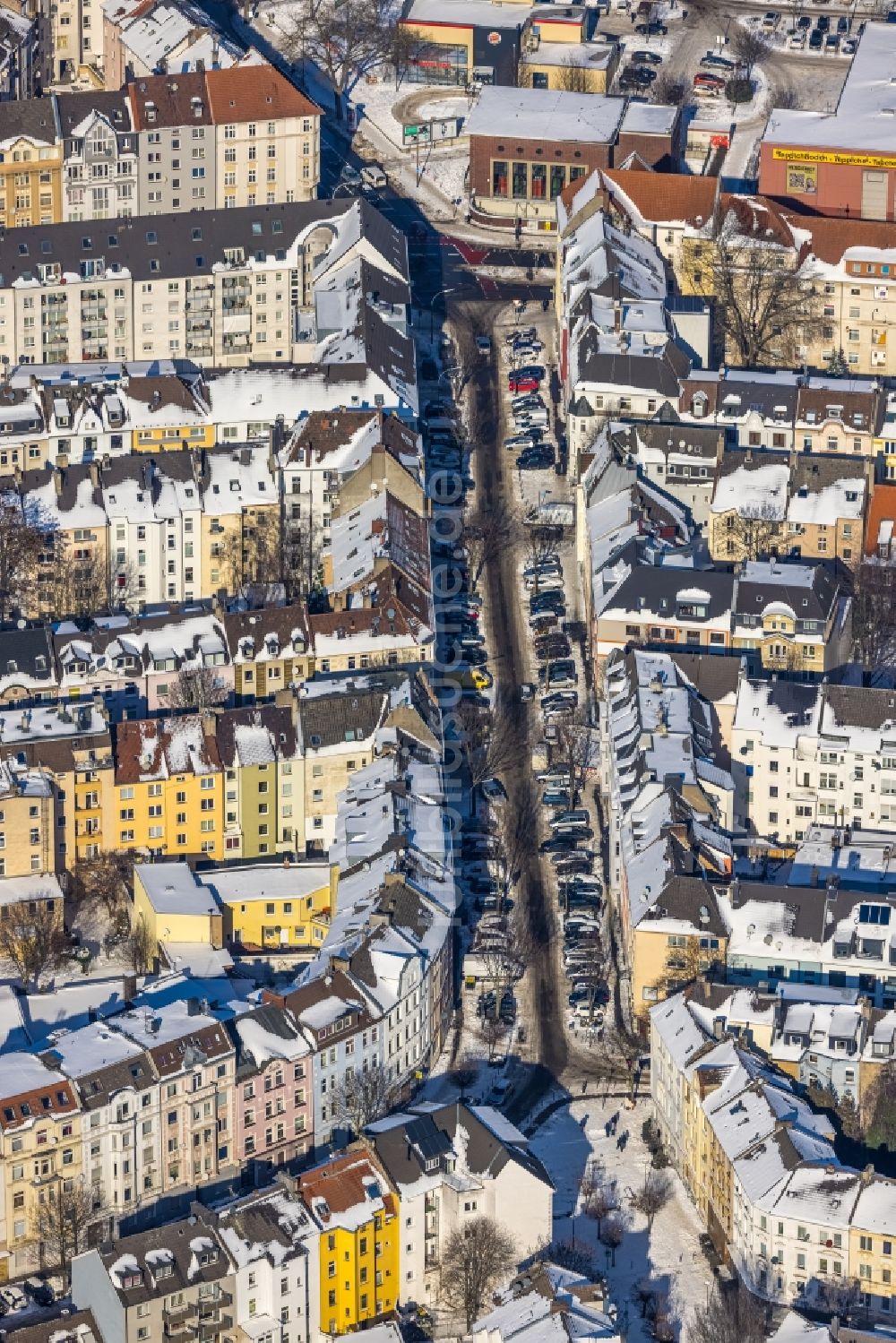 Luftaufnahme Dortmund - Winterluftbild Stadtansicht vom Innenstadtbereich entlang der Brunnenstraße in Dortmund im Bundesland Nordrhein-Westfalen, Deutschland