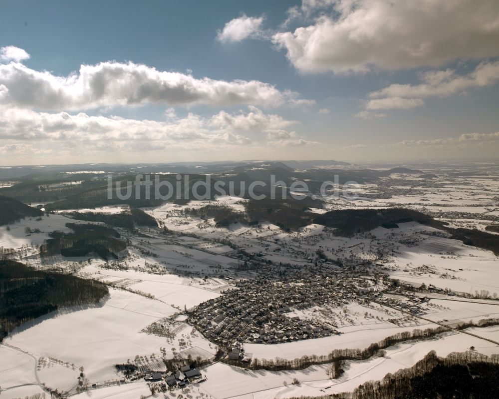 Luftaufnahme Schlat - Winterluftbild Stadtansicht vom Innenstadtbereich in Schlat im Bundesland Baden-Württemberg, Deutschland