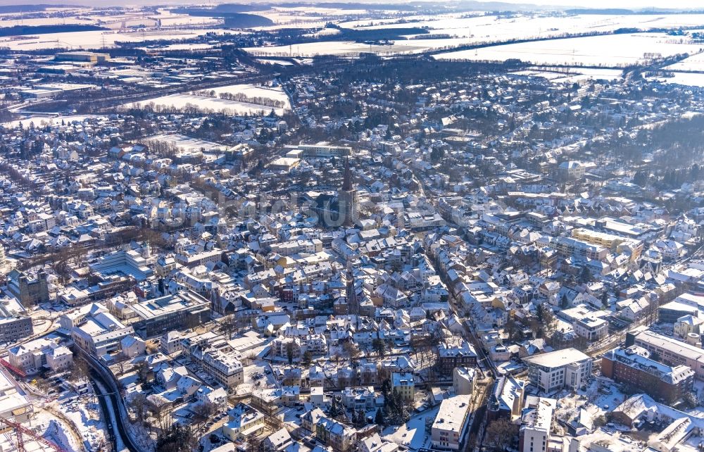 Luftaufnahme Unna - Winterluftbild Stadtansicht vom Innenstadtbereich in Unna im Bundesland Nordrhein-Westfalen, Deutschland