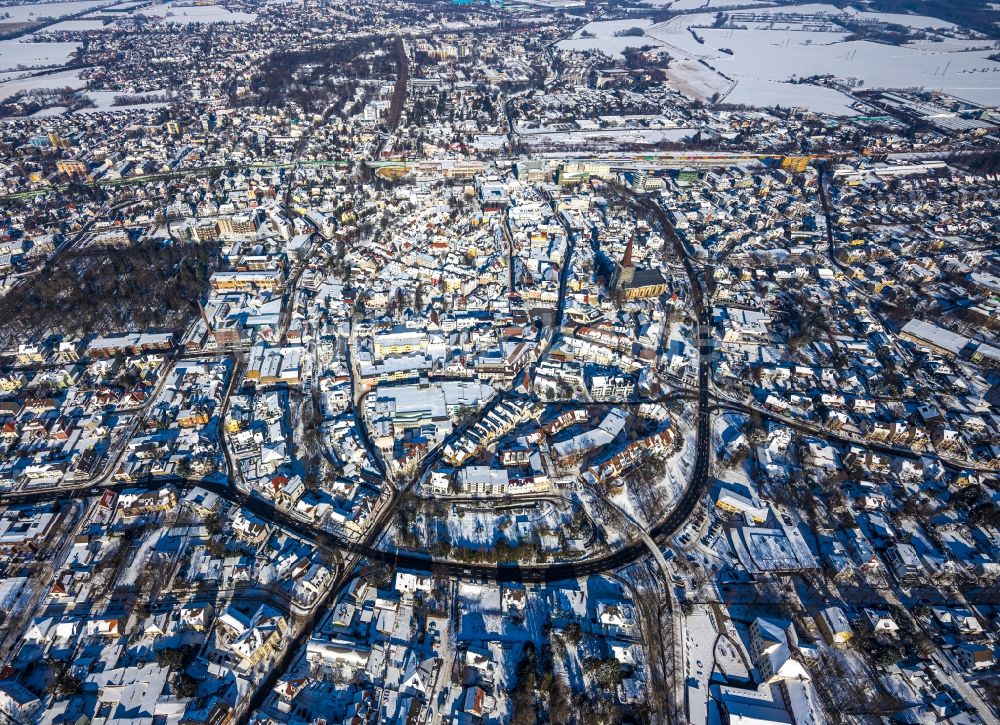 Luftaufnahme Unna - Winterluftbild Stadtansicht vom Innenstadtbereich in Unna im Bundesland Nordrhein-Westfalen, Deutschland