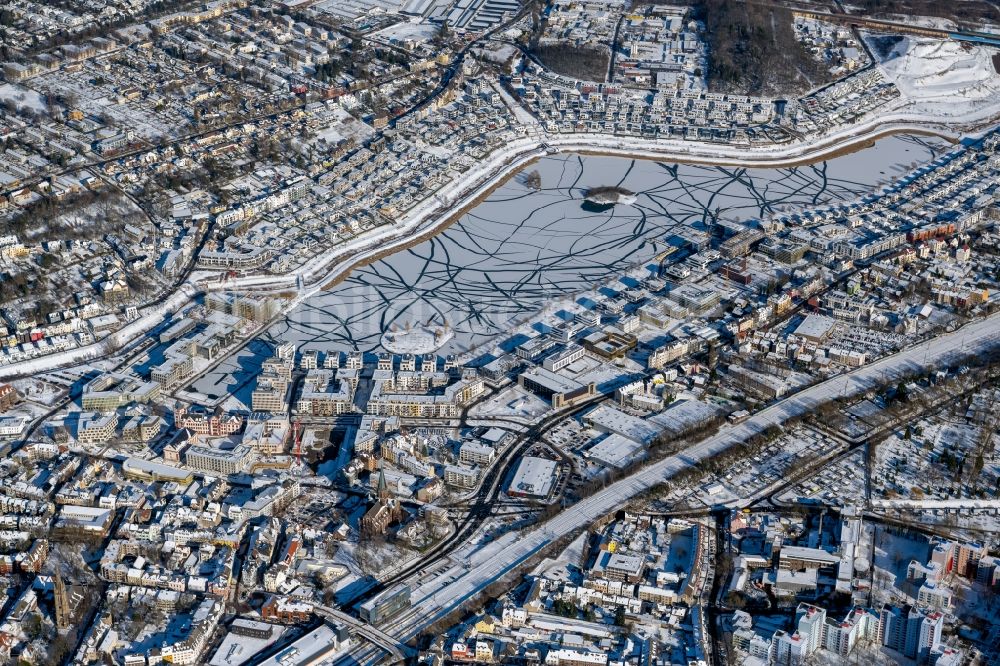 Luftaufnahme Dortmund - Winterluftbild Wohngebiete am Phoenix See in Dortmund im Bundesland Nordrhein-Westfalen