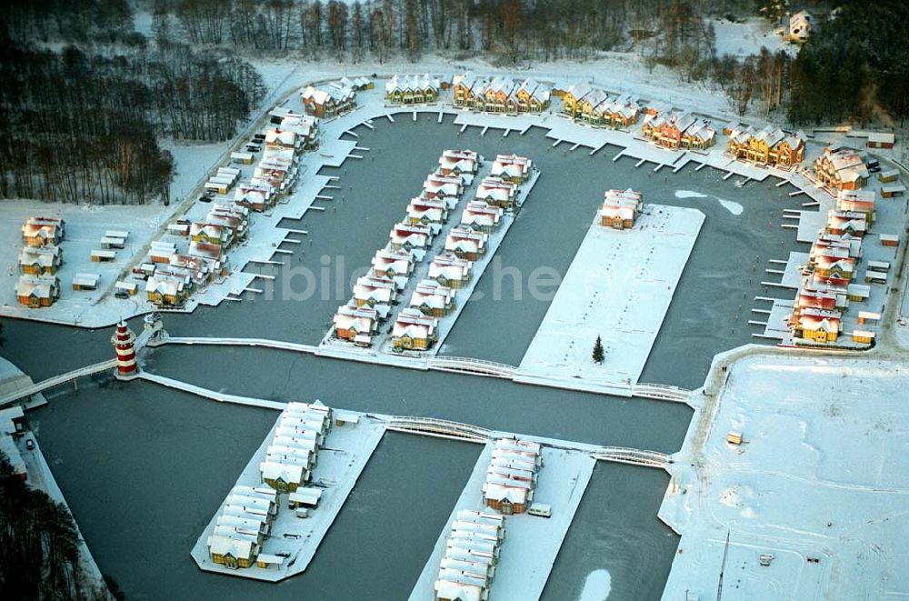 Rheinsberg von oben - Winterstimmung im Hafendorf Rheinsberg