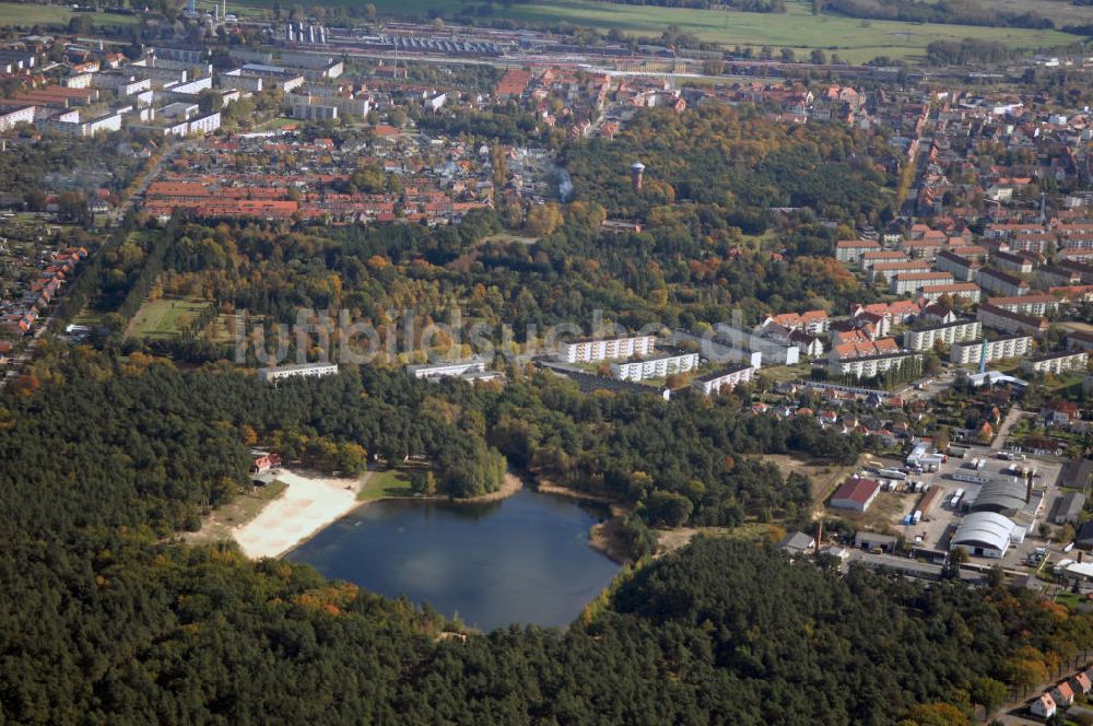 Luftbild Wittenberge - Wittenberge mit Teich und WILAS LKW Service GmbH