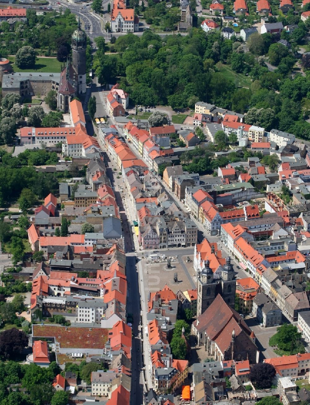 Lutherstadt Wittenberg von oben - Wittenberger Marktplatz in Lutherstadt Wittenberg im Bundesland Sachsen-Anhalt, Deutschland