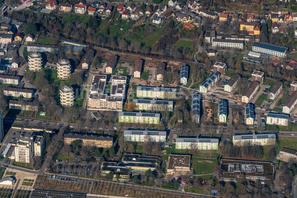 Lahr/Schwarzwald von oben - Wohn- und Geschäftshaus Viertel entlang Dinglingen in Lahr/Schwarzwald im Bundesland Baden-Württemberg, Deutschland