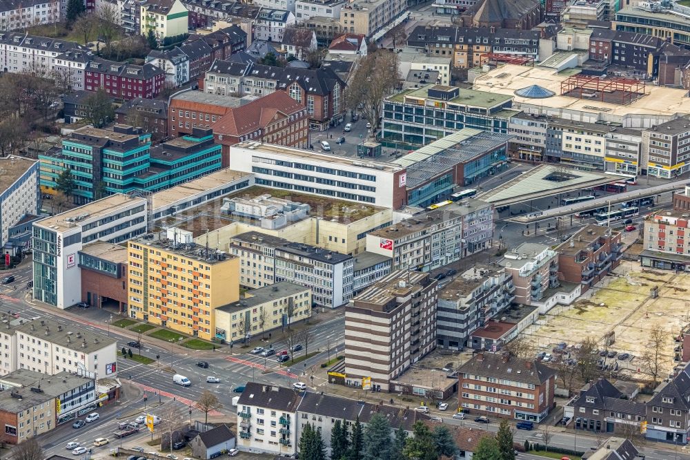 Bottrop aus der Vogelperspektive: Wohn- und Geschäftshaus Viertel an der Friedrich-Ebert-Straße - Horster Straße im Ortsteil Stadtmitte in Bottrop im Bundesland Nordrhein-Westfalen, Deutschland