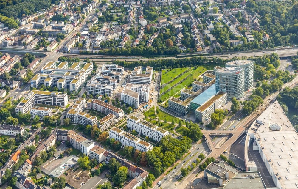 Luftbild Essen - Wohn- und Geschäftshaus Viertel und die Messe Essen entlang der Norbertstraße in Essen im Bundesland Nordrhein-Westfalen, Deutschland