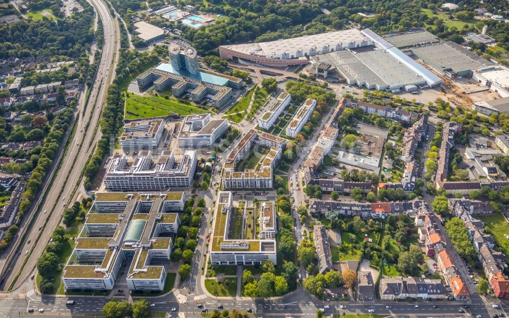 Luftbild Essen - Wohn- und Geschäftshaus Viertel und die Messe Essen entlang der Norbertstraße in Essen im Bundesland Nordrhein-Westfalen, Deutschland