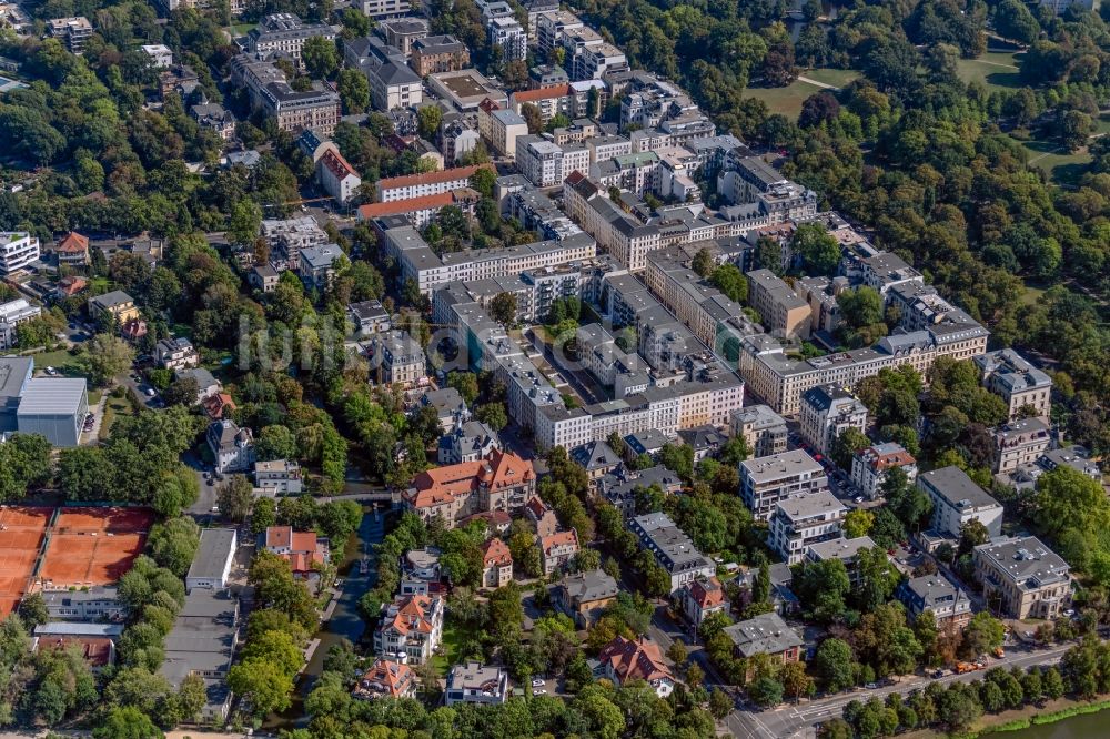 Luftaufnahme Leipzig - Wohn- und Geschäftshaus Viertel zwischen Käthe-Kollwitz-Straße und Ferdinand-Lassalle-Straße in Leipzig im Bundesland Sachsen, Deutschland