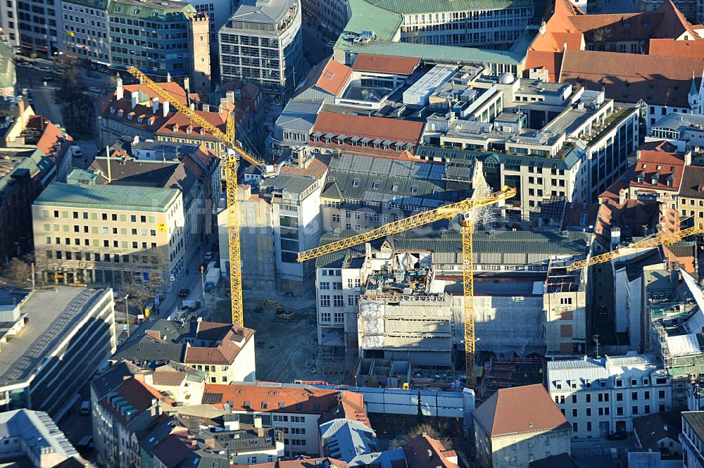 München von oben - Wohn und Geschäftshausprojekt - Baustelle Hofstatt an der Münchener Altstadt