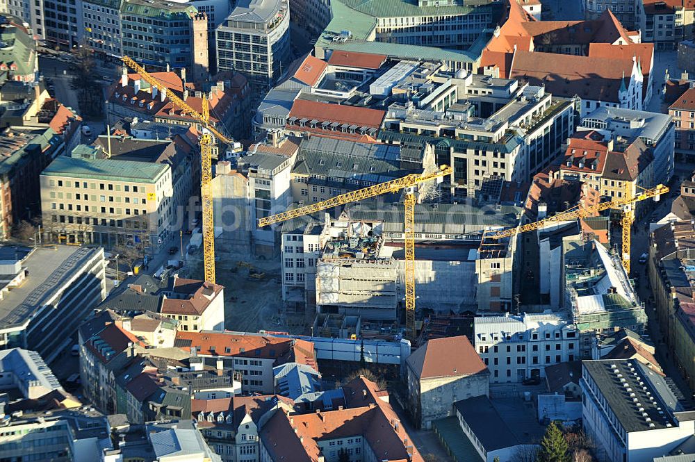 München aus der Vogelperspektive: Wohn und Geschäftshausprojekt - Baustelle Hofstatt an der Münchener Altstadt