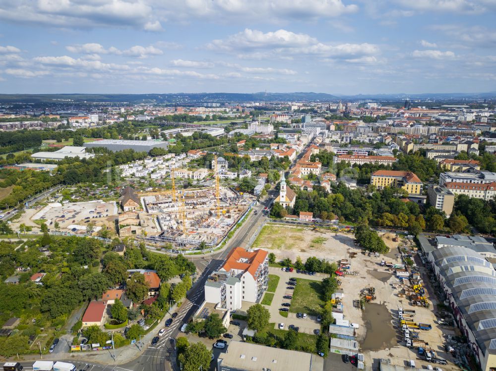 Luftaufnahme Dresden - Wohn- und Gewerbegebiet Friedrichstadt in Dresden im Bundesland Sachsen, Deutschland