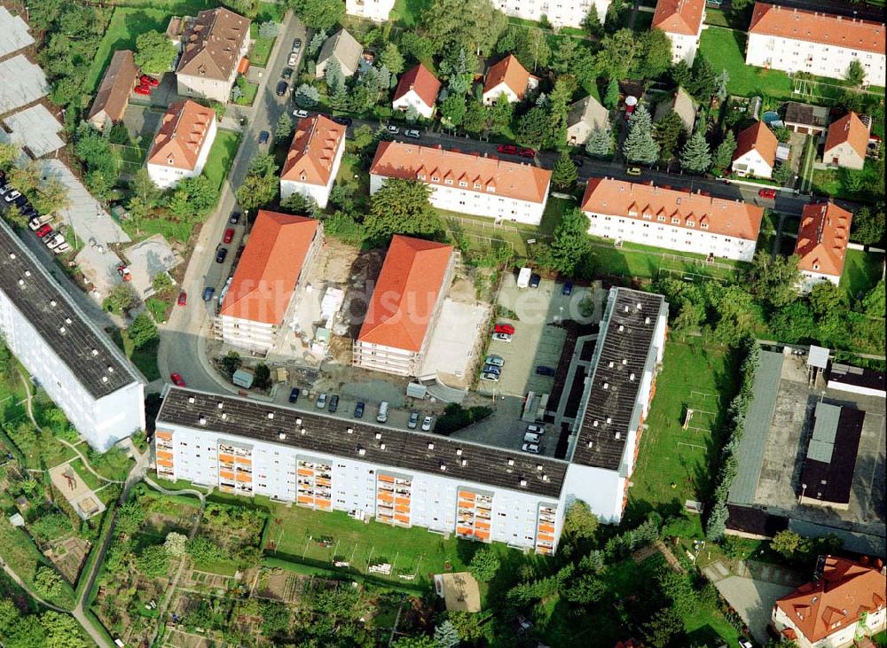 Luftaufnahme Dresden - Strehlen - Wohnanlagen der MÜBAU an der Feuerbachstraße in Dresden - Strehlen.