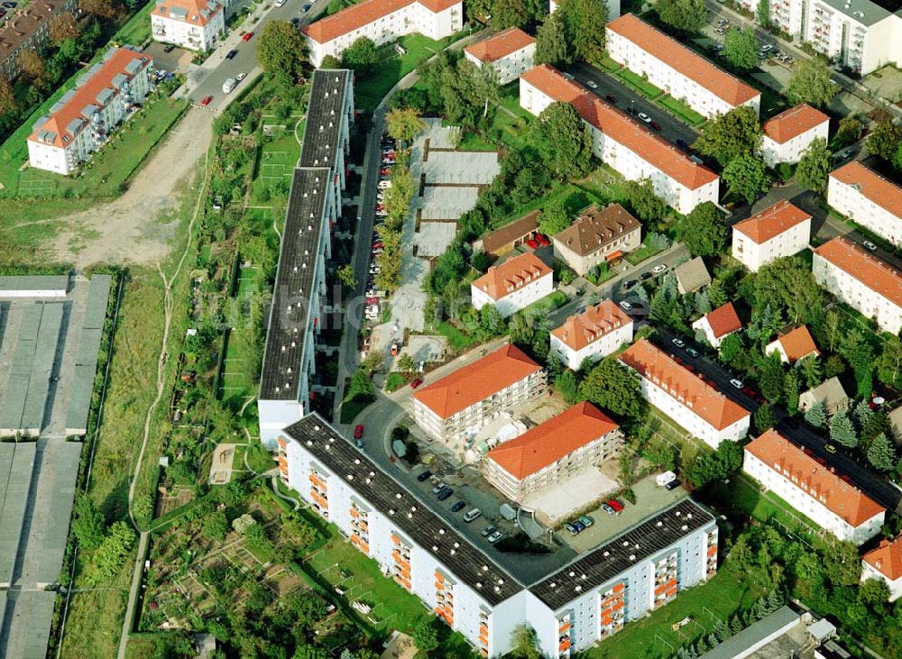 Luftbild Dresden - Strehlen - Wohnanlagen der MÜBAU an der Feuerbachstraße in Dresden - Strehlen.