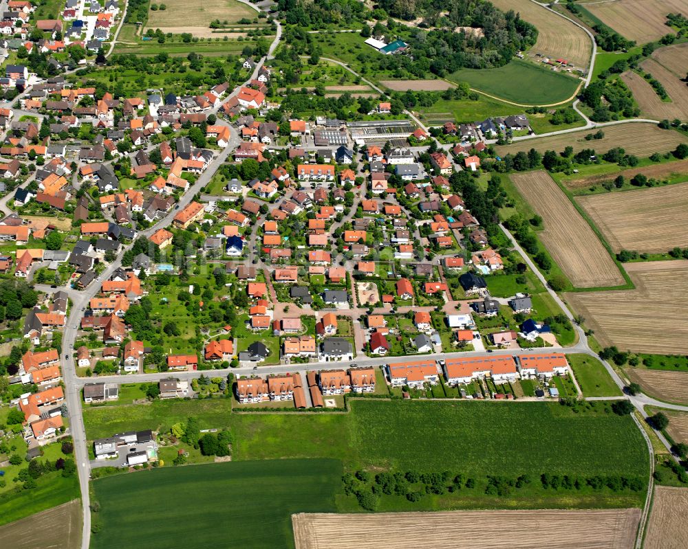 Auenheim aus der Vogelperspektive: Wohngebiet einer Einfamilienhaus- Siedlung in Auenheim im Bundesland Baden-Württemberg, Deutschland