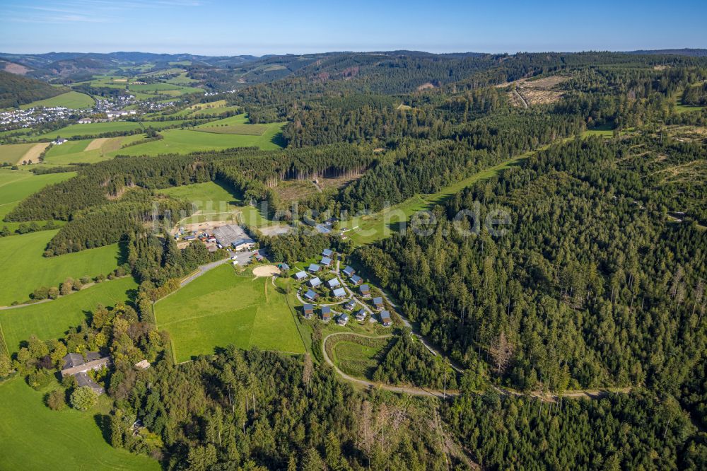 Bergdorf LiebesGrün von oben - Wohngebiet einer Einfamilienhaus- Siedlung in Bergdorf LiebesGrün im Bundesland Nordrhein-Westfalen, Deutschland