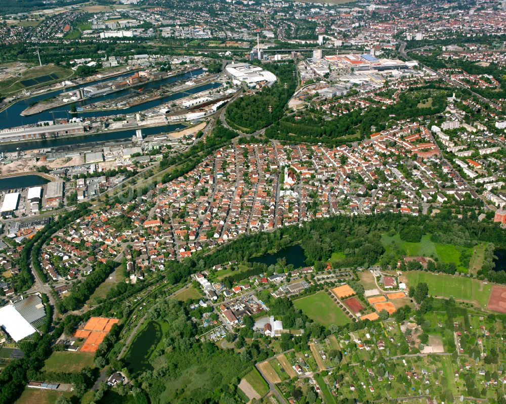 Luftaufnahme Daxlanden - Wohngebiet einer Einfamilienhaus- Siedlung in Daxlanden im Bundesland Baden-Württemberg, Deutschland