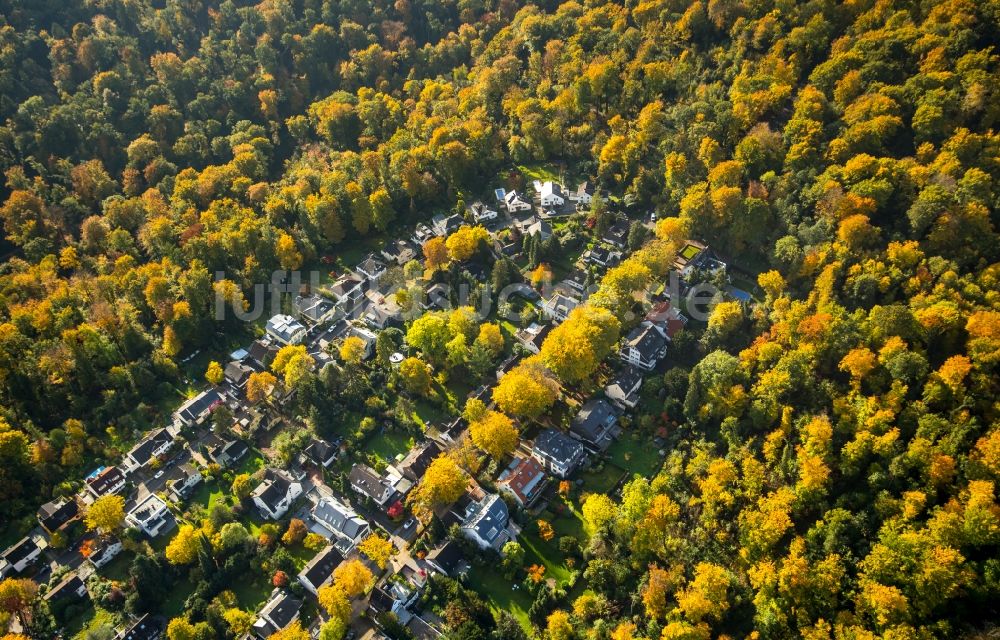 Rellinghausen von oben - Wohngebiet einer Einfamilienhaus- Siedlung in einem herbstlichen Wald in Rellinghausen im Bundesland Nordrhein-Westfalen