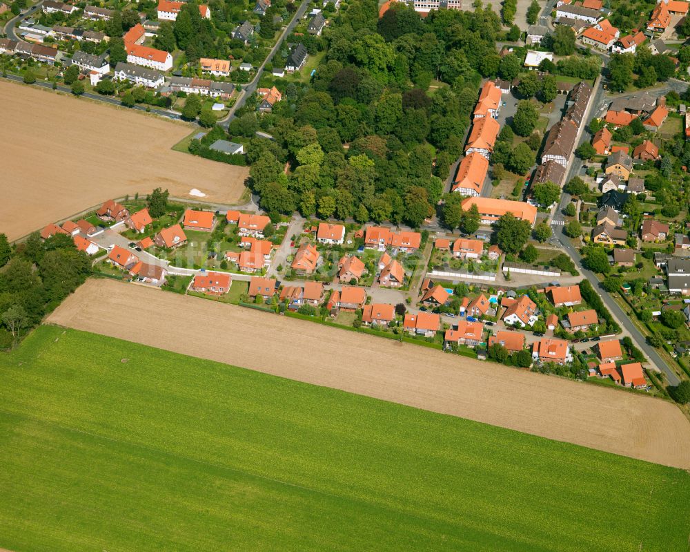 Luftaufnahme Flachstöckheim - Wohngebiet einer Einfamilienhaus- Siedlung in Flachstöckheim im Bundesland Niedersachsen, Deutschland