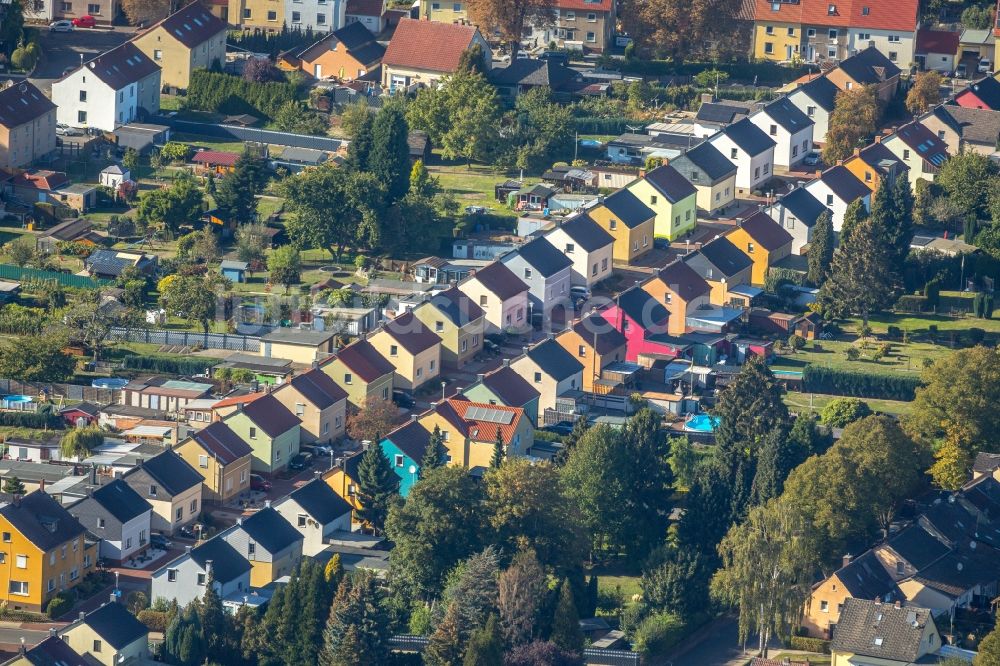 Luftbild Unna - Wohngebiet einer Einfamilienhaus- Siedlung, historische Zechensiedlung an der Friedrichstraße in Unna im Bundesland Nordrhein-Westfalen, Deutschland