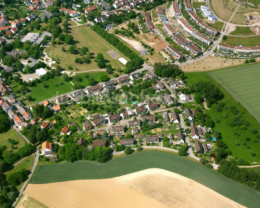 Hohenwettersbach von oben - Wohngebiet einer Einfamilienhaus- Siedlung in Hohenwettersbach im Bundesland Baden-Württemberg, Deutschland