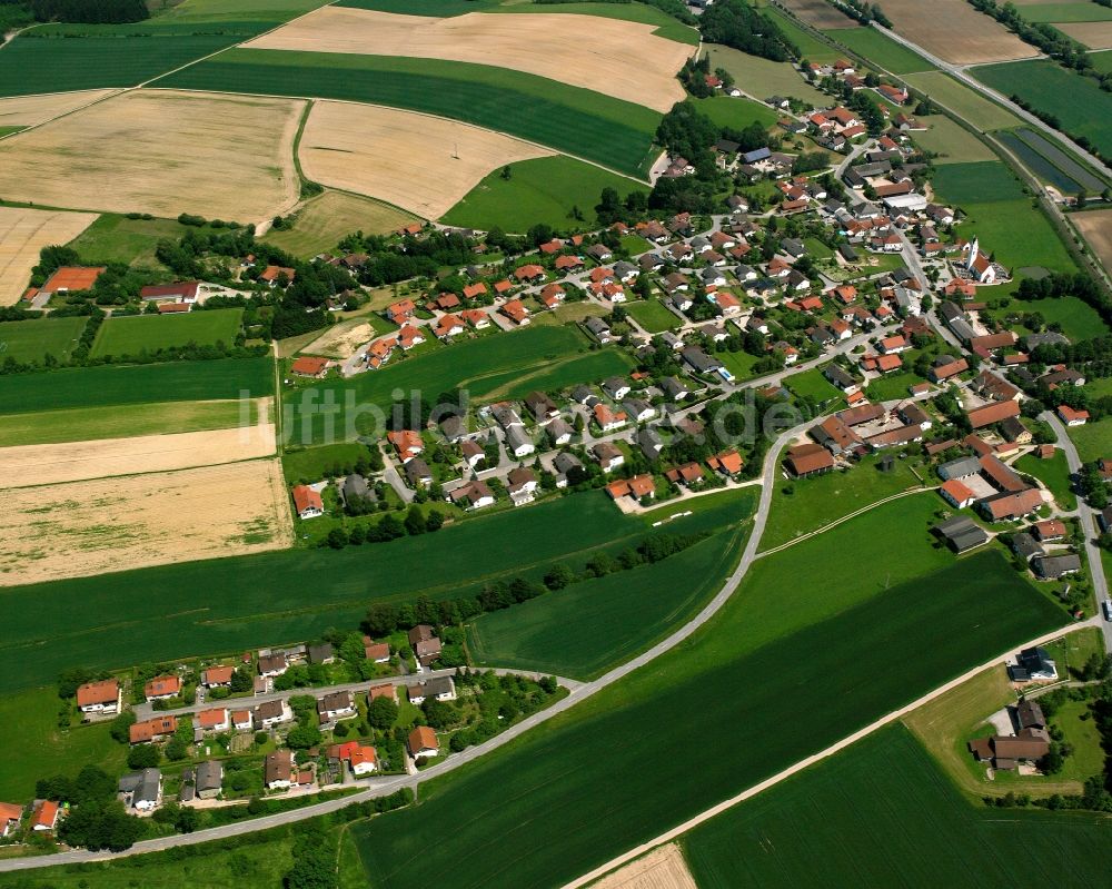 Huldsessen von oben - Wohngebiet einer Einfamilienhaus- Siedlung in Huldsessen im Bundesland Bayern, Deutschland