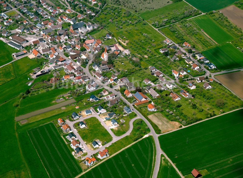 Langenau von oben - Wohngebiet einer Einfamilienhaus- Siedlung in Langenau im Bundesland Baden-Württemberg, Deutschland