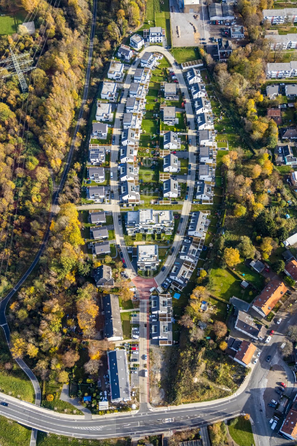 Luftbild Bochum - Wohngebiet einer Einfamilienhaus- Siedlung Markscher Bogen in Weitmar in Bochum im Bundesland Nordrhein-Westfalen, Deutschland