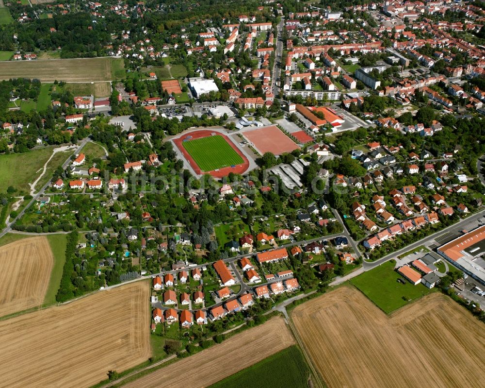 Luftaufnahme Mühlhausen/Thüringen - Wohngebiet einer Einfamilienhaus- Siedlung in Mühlhausen im Bundesland Thüringen, Deutschland