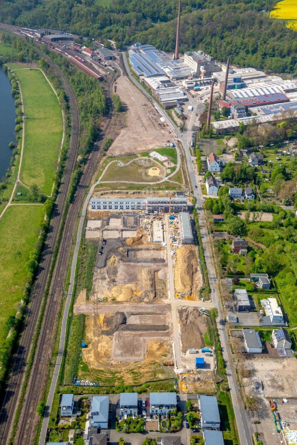 Luftbild Bochum - Wohngebiet einer Einfamilienhaus- Siedlung an der Dr.-C.-Otto-Straße im Ruhrauenpark im Ortsteil Dahlhausen in Bochum im Bundesland Nordrhein-Westfalen